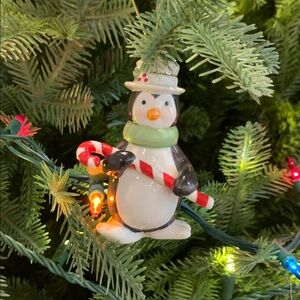 Lenox Festive Penguin Ornament - Black, White, Red, Gold in box